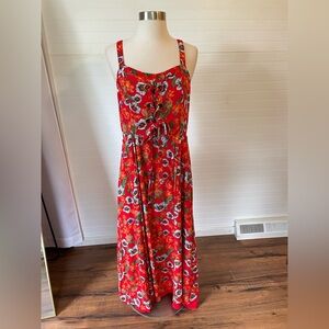 Sugarlips Red White & Blue Floral Lace Up Maxi Jumper Dress Size Large